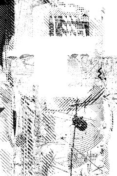 Glitch distorted grungy isolated layers . Design element for brochure, social media, posters, flyers. Overlay texture.Textured banner with Distress effect .Vector halftone dots . Screen print texture