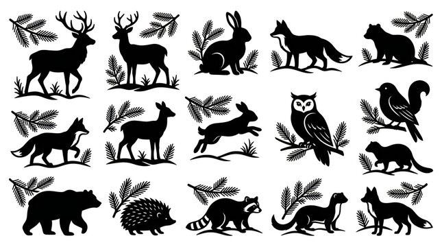 Vintage style illustrations of forest animals in a repeating pattern
