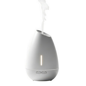 Modern white ultrasonic essential oil diffuser emitting a gentle stream of mist