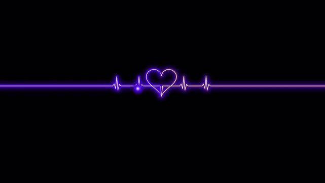 Glowing purple heartbeat line with heart shape animation on a Transparent  background for overlay use