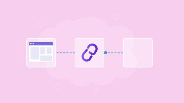 Flat vector animation showing a website interface connected through a link symbol to a mobile device for web connectivity and digital access.