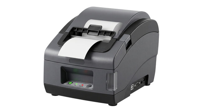 Thermal barcode printer for shipping labels, commercial desktop label maker machine, office logistics equipment isolated PNG with Transparent Background