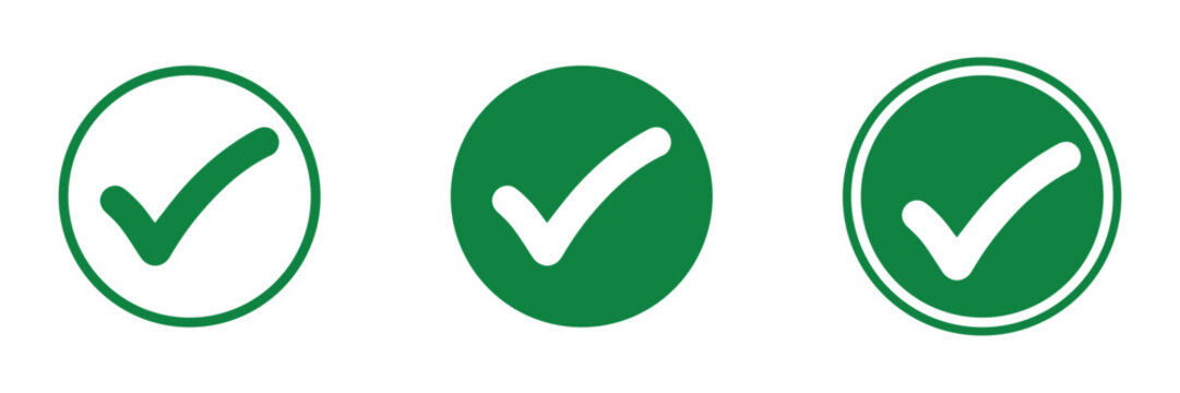 Green check mark icon set on green circle over white background. flat style. tick icon for web site design, logo, app ,with a white checkmark symbol. for vector illastration.