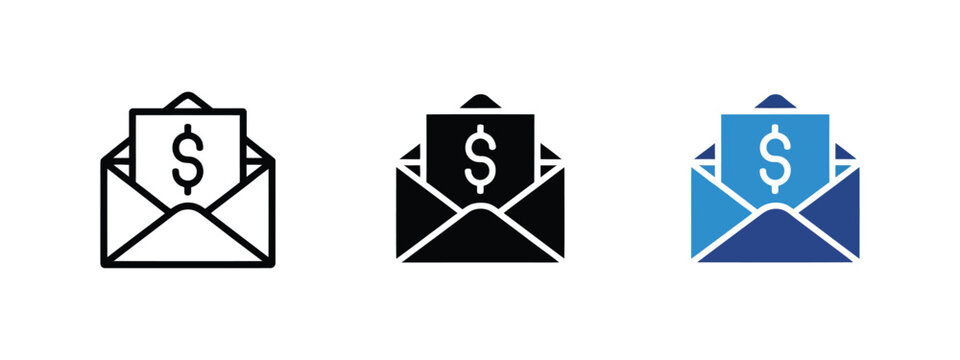 Money envelope icon, salary cash transfer and income symbol, banking payroll bonus payout transaction revenue and financial concept
