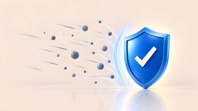 Glowing blue security shield generating forcefield to deflect incoming cyber threats and malicious attacks