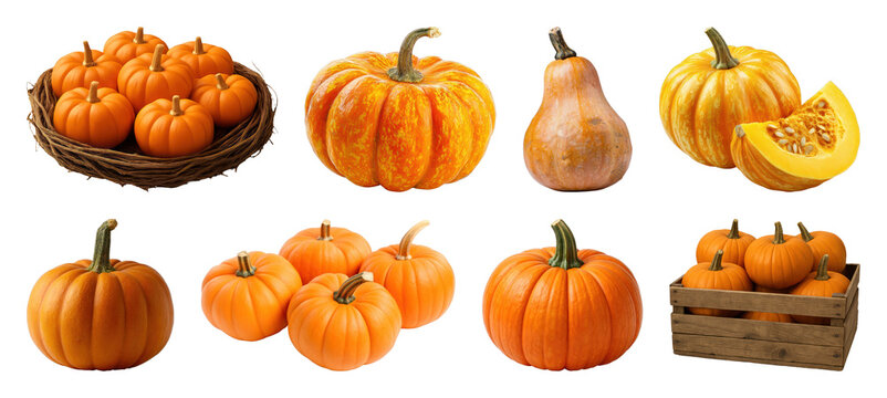 PNG Autumn pumpkin collection with squash and gourds isolated, transparent background