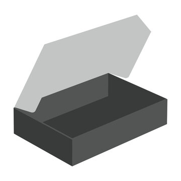 Open black box with grey interior lid on white background