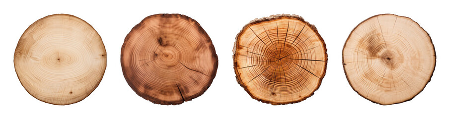 Obraz premium PNG Four wooden tree rings showing natural growth patterns on transparent background