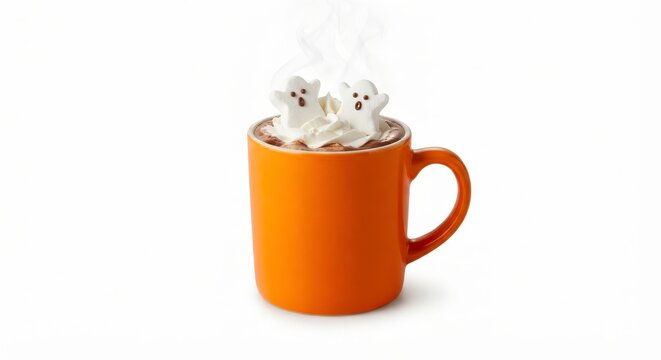 Cup of hot chocolate with ghost marshmallows on top