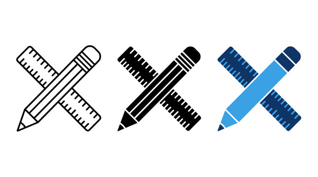 Set of pencil and ruler icon designs for architectural drawing and technical