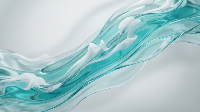 Dynamic abstract flowing water waves in elegant turquoise and white colors. Smooth liquid art texture for modern background design.