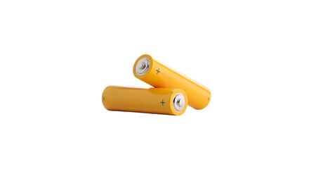 Two yellow AA batteries standing isolated on black background