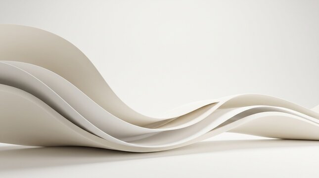 Abstract minimalist flowing waves background with smooth elegant white and beige curves design concept