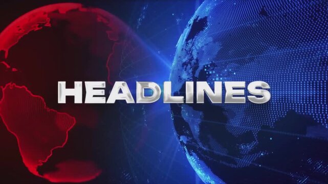 Breaking headlines, global news background, digital world map, international media broadcast, current events concept, global communication, modern journalism technology