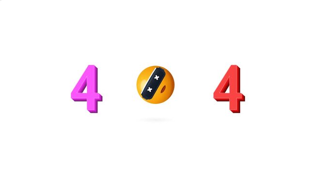 Playful 3D vector illustration loop of a 404 error page.