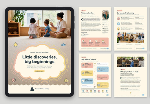 Preschool Learning Report Template, Daycare & Kindergarten Progress Report Brochure, Early Childhood Booklet & Parent Handbook