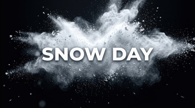 White powder explosion against dark background with SNOW DAY text