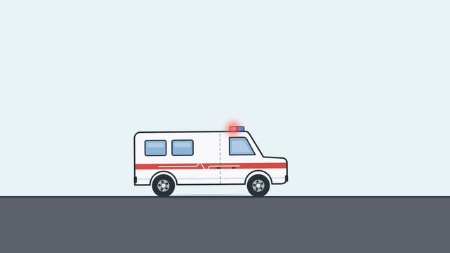 2D Flat Design Ambulance Emergency Vehicle Driving on Road Loop Background Animation