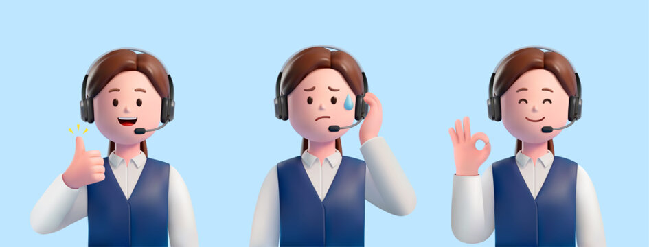 3D Female Call Center Agent Wearing a Headset