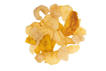 Mixed snack pile with plantain and potato chips isolated PNG © Jair Fonseca