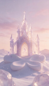 Surreal pastel lavender ice castle on snow phone wallpaper