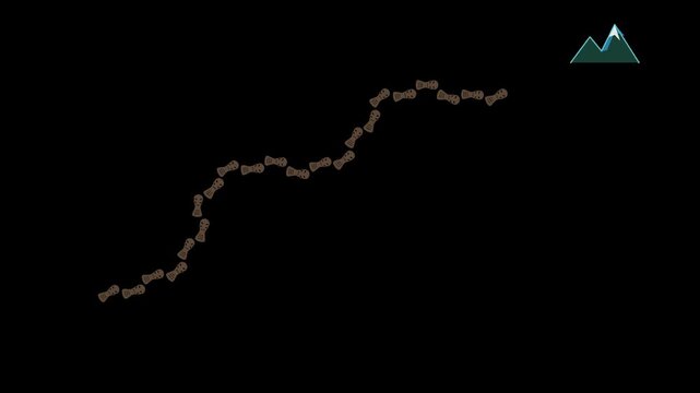 Stylized hiking trail animation featuring alternating hiking shoe footprints leading forward toward a destination. Useful for hiking, trekking, outdoor adventure, tourism, exploration, travel, and nat