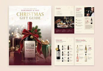 Christmas Gift Guide Catalog Template, Wine Brochure & Holiday Shopping Booklet for Luxury Gifts, Retail Marketing & Corporate Gifting
