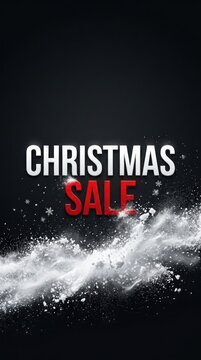 Christmas sale announcement with exploding white powder against a dark background