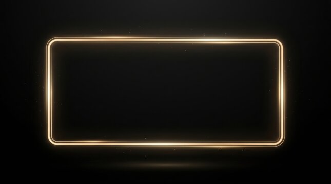 Golden rectangle glowing frame with soft spotlight on black background