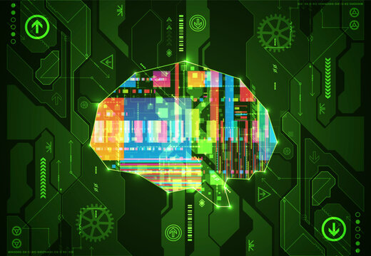 Cybernetic brain and digital technology abstract background.