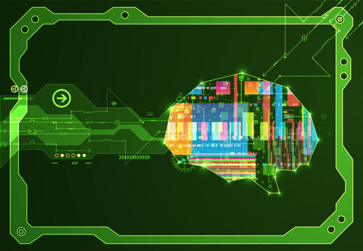 Cybernetic brain and digital technology abstract background.
