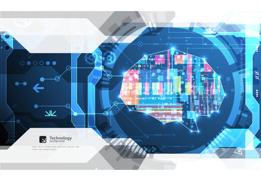 Cybernetic brain and digital technology abstract background.