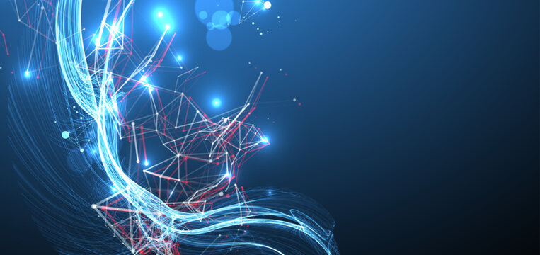 Abstract science background with digital plexus waves and particle connections