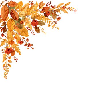 Watercolor corner illustration of vibrant autumn leaves, red berries, and blossoms. Ideal for elegant fall invitations, seasonal cards, and festive graphic designs