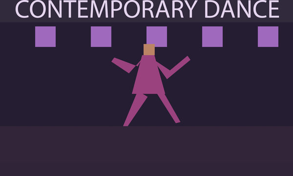 Contemporary dance performance with geometric dancer on purple background
