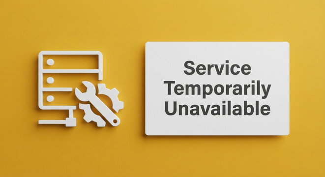 Service temporarily unavailable website error concept with server