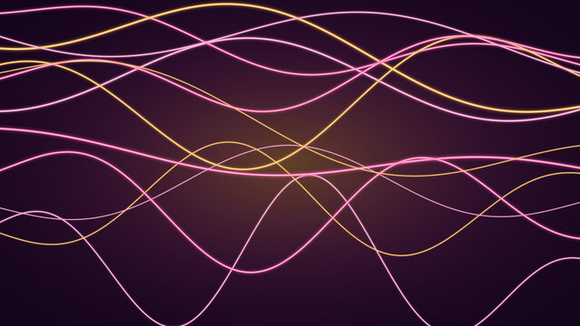 Neon Light Trails, Abstract Flowing Lines in Pink and Yellow