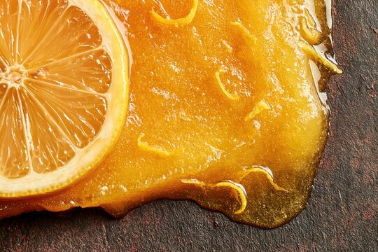 Lemon body scrub texture cosmetic product with citrus zest macro close up