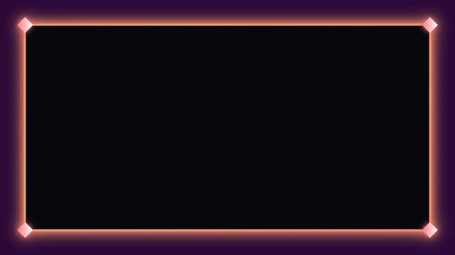 Modern vibrant neon glowing rectangular frame with pink orange light border and diamond corner accents for stream overlay