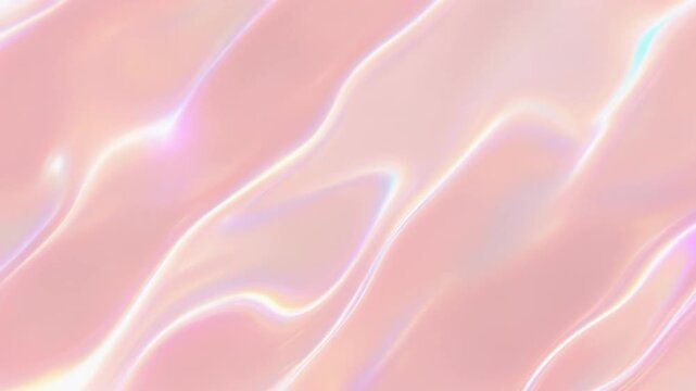 Seamless loop soft blush pink pearl liquid wave background, iridescent holographic silk fluid motion, cosmetic beauty backdrop