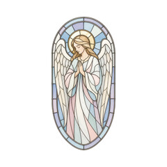 Obraz premium Stained glass angel illustration PNG with transparent background.