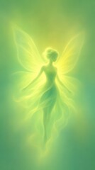 Obraz premium Ethereal fairy silhouette in glowing green hues, perfect for mobile wallpaper.
