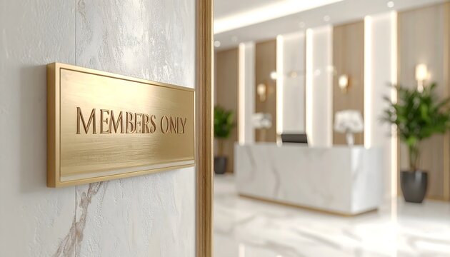 Placa dorada con texto MEMBERS ONLY en interior moderno