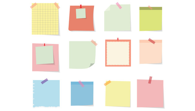 Realistic sticky notes set with colorful memo pads paper sheets push pins and adhesive tape for office reminders school supplies planning organization stationary design