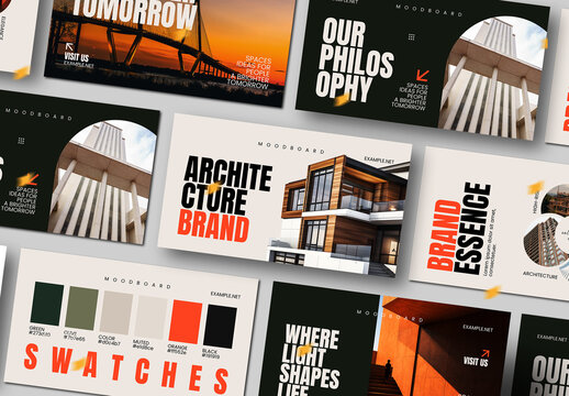 Architecture Brand Moodboard Design Template with Editorial Layout