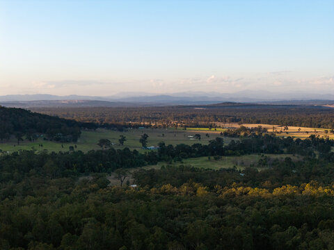 Hunter Valley landscape with hills fading into the distance on late winter afternoon