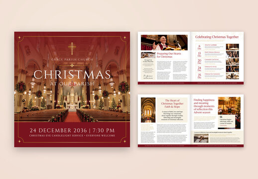 Christmas Church Magazine Template, Square Parish Newsletter, Advent Bulletin & Christian Booklet Editorial Layout