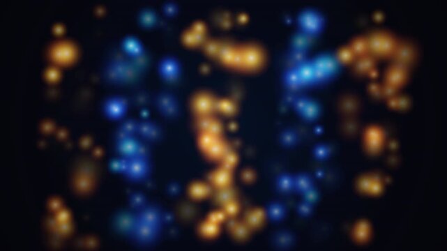 Glowing blue and orange bokeh lights twinkle gently, creating a soft festive motion background