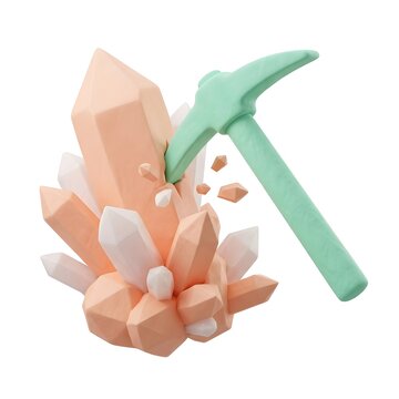 3D Clay Crypto Mining Pickaxe Icon Render