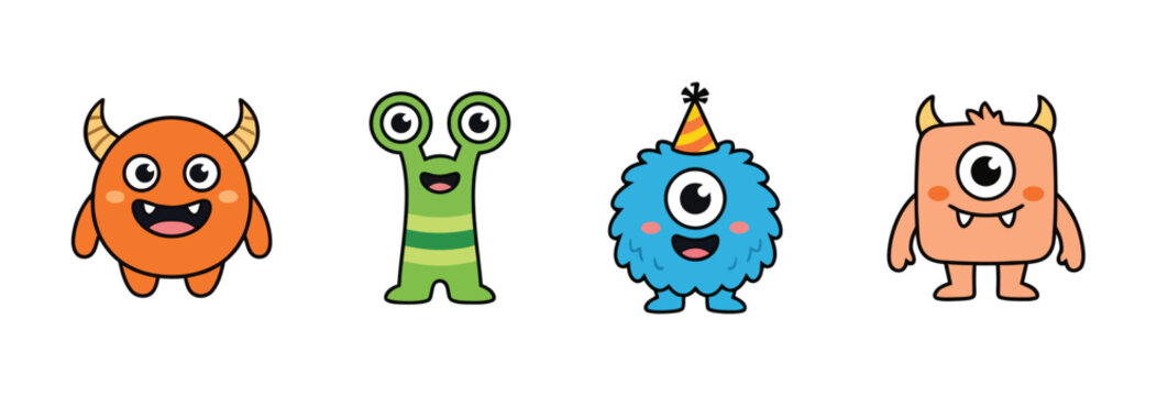 Set of Adorable Cartoon Monsters for Fun and Playful Designs